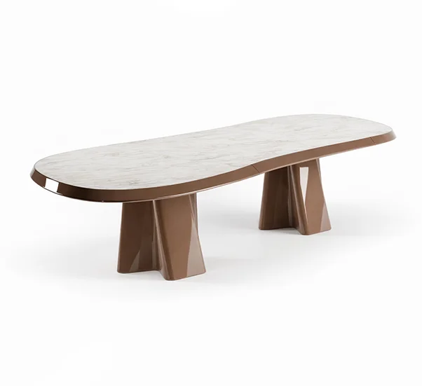 Sculptural Caleo dining table with organic top by Natuzzi Italia - Modern Italian furniture at IDI showroom.