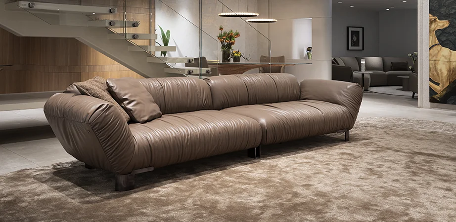 Caleo sofa by Mauro Lipparini for Natuzzi Italia - Luxury 1970s inspired seating at Italian Design Interiors Boston.