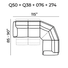 Sectional with two recliners Q50+Q38+076+274