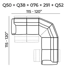 Sectional with three recliners Q50+Q38+076+291+Q52