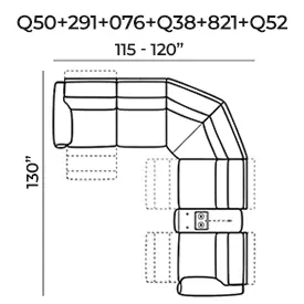 Sectional with three recliners Q50+291+076+Q38+821+Q52